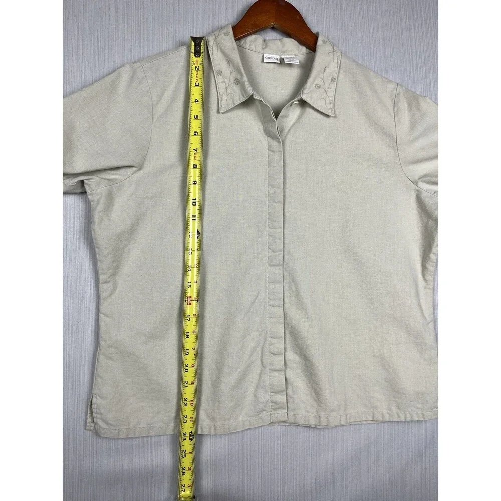 Linen Cotton Short Sleeve Button Down Embroidered Collar Cherokee XL - Picture 7 of 7